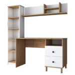 Work desk-shelf unit Goldie white-natural 160x50x161.8cm
