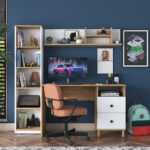 Work desk-shelf unit Goldie white-natural 160x50x161.8cm - Image 4