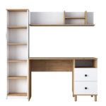 Work desk-shelf unit Goldie white-natural 160x50x161.8cm - Image 5