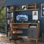 Work desk-shelf unit Goldie anthracite-natural 160x50x161.8cm - Слика 2