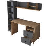Work desk-shelf unit Goldie anthracite-natural 160x50x161.8cm - Слика 6