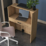 Reception desk Zowel με led melamine natural-dark grey 90x40x110cm - Image 2