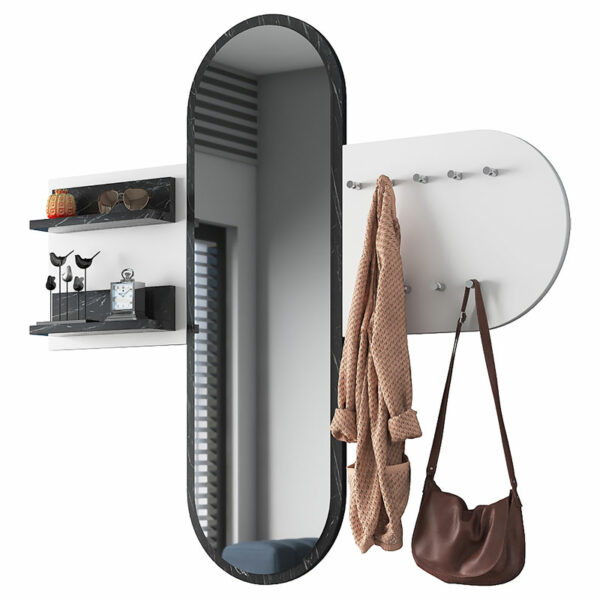 Wall hanger Baunty with mirror white-black marble 125x8x122cm
