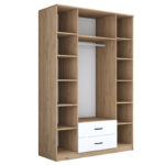 4 Doors wardrobe with mirror Rersin white walnut melamine 140x51.5x210cm - Image 3