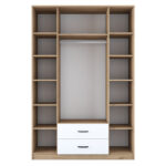 4 Doors wardrobe with mirror Rersin white walnut melamine 140x51.5x210cm - Image 4