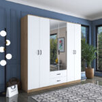 Wardrobe with mirror Warko white walnut melamine 210x51.5x210cm - Слика 2