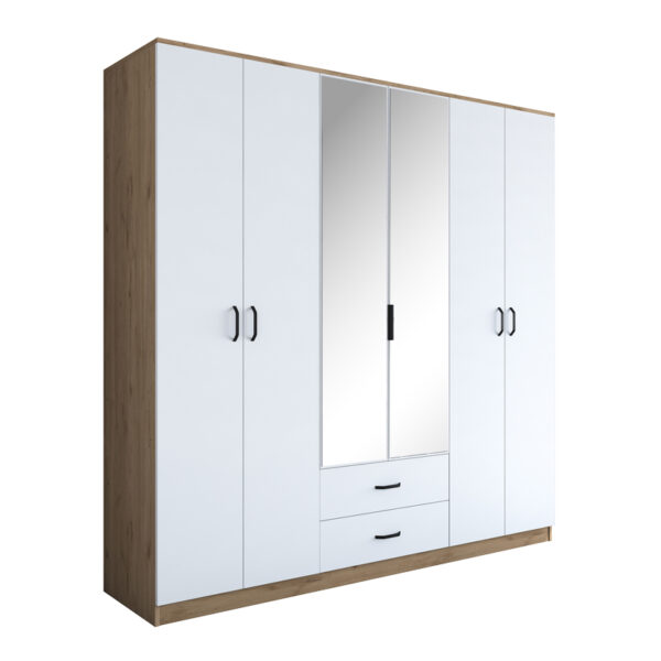 Wardrobe with mirror Warko white walnut melamine 210x51.5x210cm