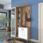Entrance furniture Zozmo walnut-white melamine 120x37.5x198.6cm - Image 2