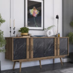 Buffet Suckie I walnut-black marble look melamine-walnut pp leg 180x45x82.6cm - Слика 2