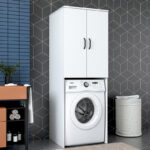 Laundry cabinet Laudy white melamine 65x62.5x181.8cm - Image 2