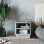 Nightstand Mason melamine in grey marble color 40x32x40cm - Image 2