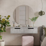 Hanging console-dressing table Alberto in grey marble color 100x32.5x22cm - Image 2