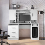 Keldra desk with drawers and cabinets in white color 140x59.8x142.2cm - Image 2
