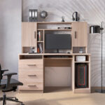 Keldra desk with drawers and cabinets in sonoma color 140x59.8x142.2cm - Image 2