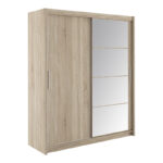 Wardrobe with 2 sliding doors Elodie with mirror sonoma 180x61x216cm