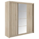 Wardrobe Elodie with 3 sliding doors with mirror in sonoma 200x61x216cm
