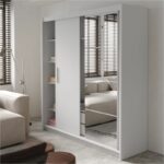 Wardrobe Elodie with 3 sliding doors with mirror in white 200x61x216cm - Image 2