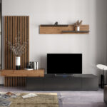 TV unit Litende black-sonoma melamine 249.5x42x199.5cm - Image 2