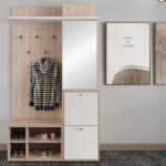 Entrance furniture Louisen with mirror oak-white melamine 125x40x217.5cm - Image 2