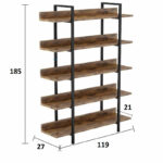 Bookcase Almond walnut-black 119x27x185cm - Слика 3