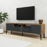 Tv stand Fumomel melamine walnut-dark grey-black 180x35x54cm - Слика 2