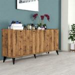 Buffet Lireta melamine walnut-black 182x41x82.5cm - Слика 2