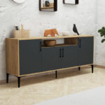 Buffet Fumomel melamine natural-dark grey-black 180x40,5x78cm - Image 2