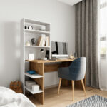 Study desk-bookcase Dropio melamine oak-white 120x55x150cm - Слика 2