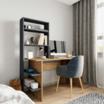 Study desk-bookcase Dropio melamine oak-dark grey 120x55x150cm - Слика 2