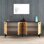 Buffet Jeslie melamine oak-dark grey 180x40x79cm - Слика 3