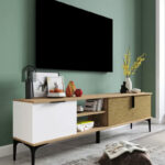 Tv stand Kowel melamine white-oak 180x34x51cm - Image 2
