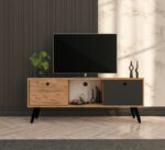 Tv stand Loijo melamine walnut-dark grey 140x30x53,5cm - Слика 2