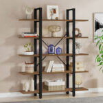 Bookcase Esthon walnut-black metal 120x32x184cm - Image 2