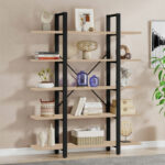 Bookcase Esthon natural-black metal 120x32x184cm - Image 2