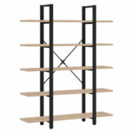 Bookcase Esthon natural-black metal 120x32x184cm
