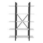 Bookcase Esthon melamine in white marble and black metal 120x28x180cm - Image 2