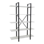 Bookcase Esthon melamine in white marble and black metal 120x28x180cm