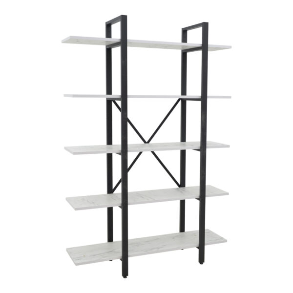 Bookcase Esthon melamine in white marble and black metal 120x28x180cm