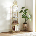 Metal shelf with glass surface Letus in golden shade 40x30x125cm - Слика 2