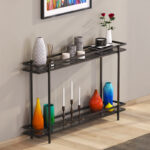 Metal console with smoke glass surface Matly in black shade 120x24x74cm - Слика 2
