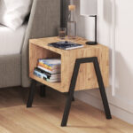 Taffa bedside table with black metal legs in sonoma shade 49x35x49cm - Слика 3