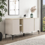 Vetine sideboard in gray-beige color and marble-look surface 180x45x80cm - Слика 2