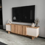 Aramos TV cabinet in walnut-cream shade 180x33x50cm - Image 2