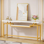 Onole console in marble look - gold metal 180x35x82cm - Слика 2