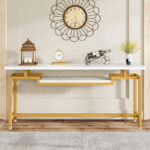 Onole console in marble look - gold metal 180x35x82cm - Слика 3