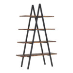 Полица за книги Нароки метална црна со абажур во боја на орев 90x30x155 см