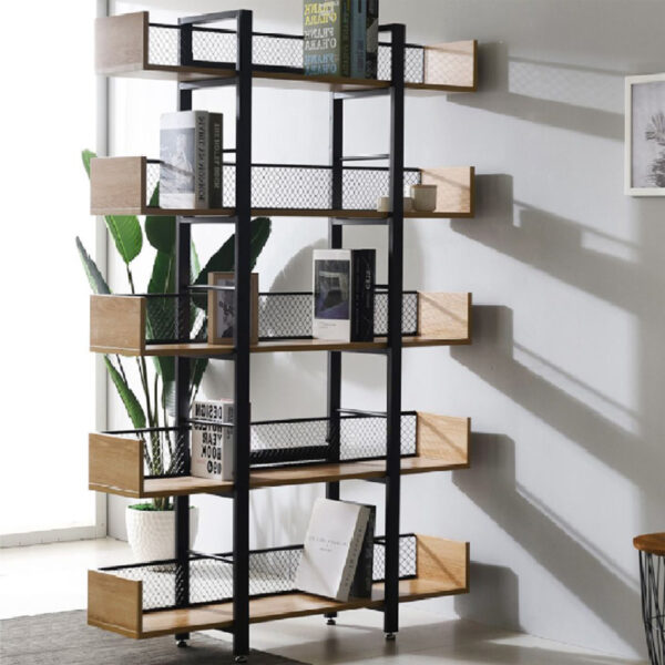 Musha bookcase metal black with oak shade 120x27x185cm