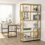 Denver bookcase-shelf with gold metal frame and white marble finish 100x30x160cm - Image 3