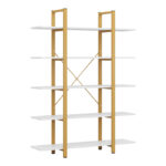 Esthon bookcase in white marble finish with gold metal 120x32x180cm