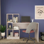 Work desk with bookcase Dustin in light gray 118x56x112cm - Image 3